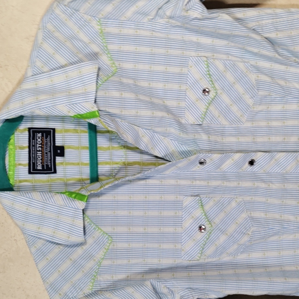 6173 Panhandle Slim Rough Stock lt blue & green Western shirt M - Picture 2 of 15